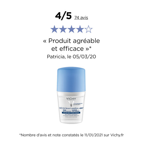 VICHY Déodorant Minéral 2x50mL - Efficacité 48h Sans Aluminium