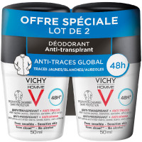 VICHY Déodorant Homme 48H 2x50ml - Anti-Traces, Efficace,