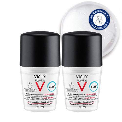VICHY Déodorant Homme 48H 2x50ml - Anti-Traces, Efficace,