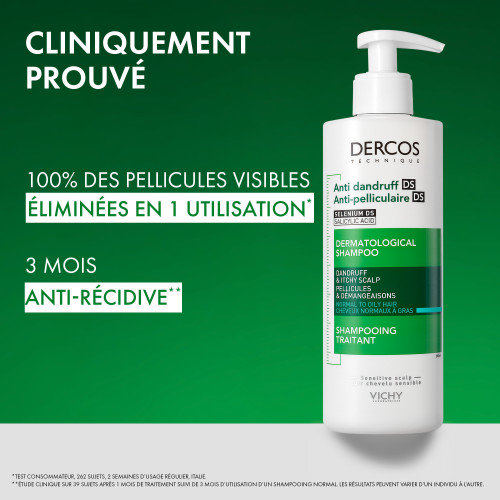 Dercos Shampoing Traitant Anti-Pelliculaire Cheveux Normaux à Gras 390 ml
