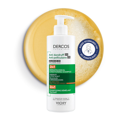 Dercos Anti-Pelliculaire 2 en 1 Shampooing Démêlant Traitant 390 ml