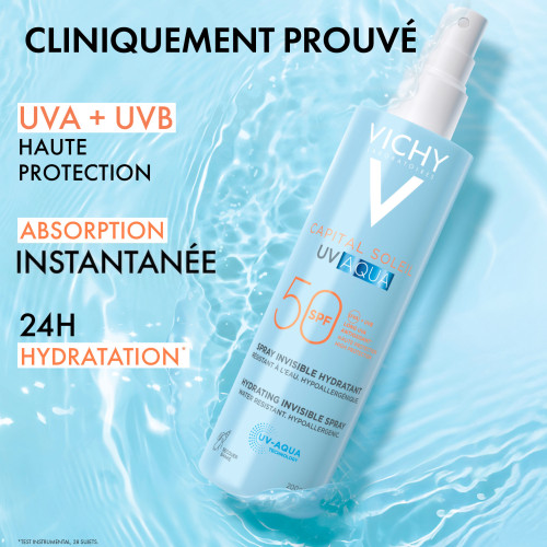 Vichy SPF50 UV AQUA : Protection solaire invisible & hydratante 200ml