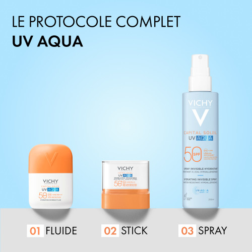 Vichy SPF50 UV AQUA : Protection solaire invisible & hydratante 200ml