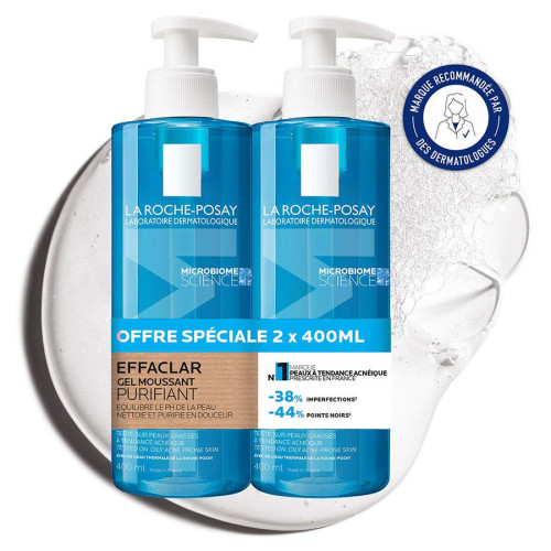 LA ROCHE-POSAY Effaclar Gel Moussant 2x400ml Peau Nette et Fraîche