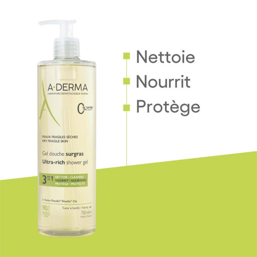 A-Derma Gel Douche Surgras 750 ml Peau Sèche et Fragile Pharma360