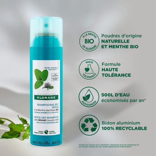KLORANE Shampooing Sec Détox 150ml - Fraîcheur et Pureté Instantanées