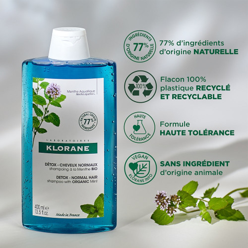 Klorane Shampoing Détox Menthe Bio 400ml - Purifie et Protège