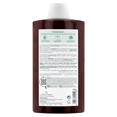 Klorane Shampooing Quinine Edelweiss 400ml Fortifiant Anti-Chute