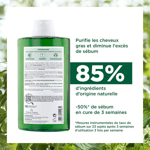 Klorane Shampoing Ortie Bio 400ml - Purifie et Léger