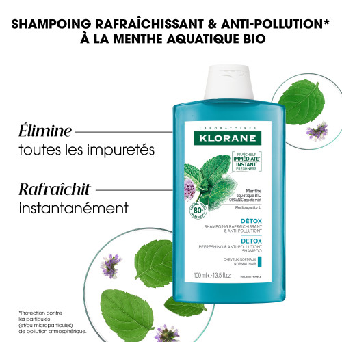 Klorane Detox Shampooing Menthe Bio 200ml - Purifie et Protège