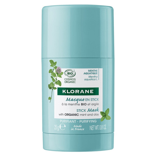 Klorane Masque Stick Menthe Bio Argile Bio 25g - Purifie et Matifie