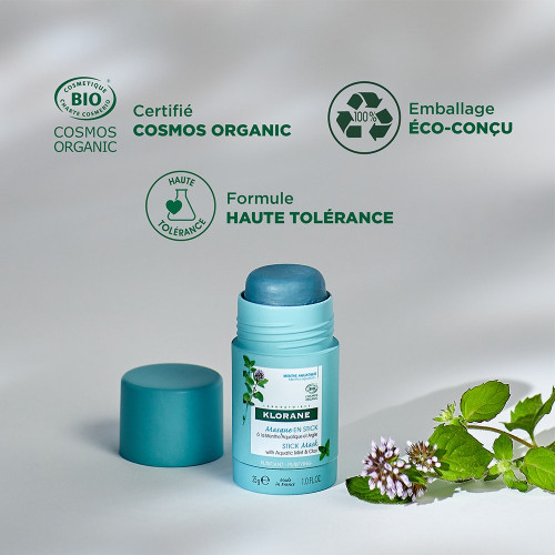 Klorane Masque Stick Menthe Bio Argile Bio 25g - Purifie et Matifie