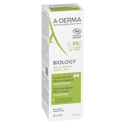 Aderma Biology Crème Riche 40ml - Hydrate et Protège Peaux Sèches
