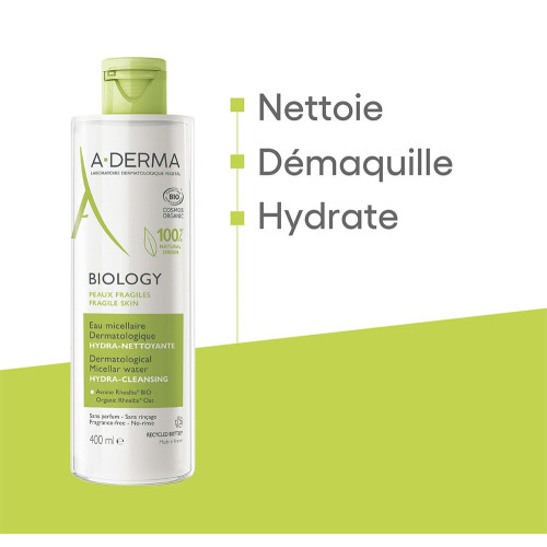 ADERMA Biology Eau Micellaire Bio 400ml - Nettoie et Hydrate