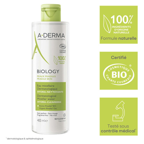 ADERMA Biology Eau Micellaire Bio 400ml - Nettoie et Hydrate