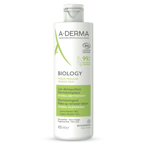 Aderma Biology Lait Démaquillant 400ml - Hydratant Rééquilibrant