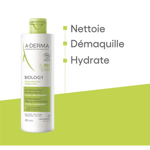 Aderma Biology Lait Démaquillant 400ml - Hydratant Rééquilibrant