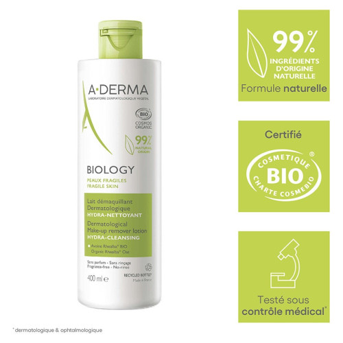 Aderma Biology Lait Démaquillant 400ml - Hydratant Rééquilibrant