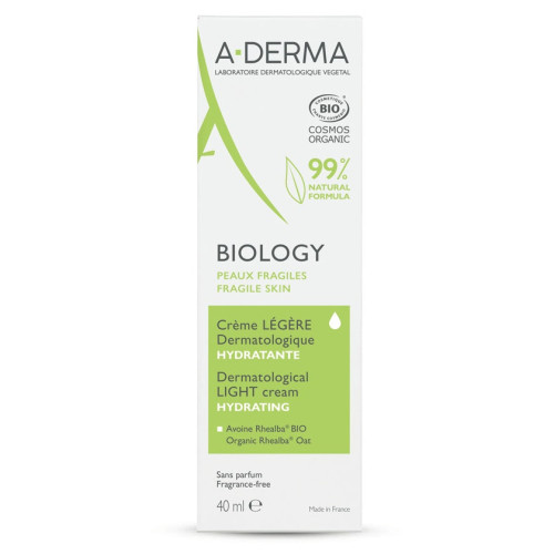 Aderma Biology Crème Légère 40ml - Hydratation 24h, Protection Peau