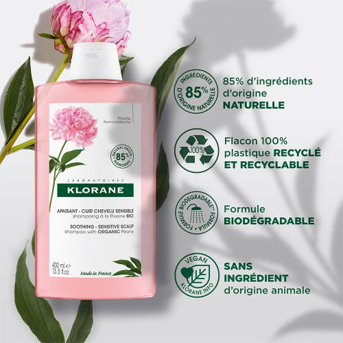 Shampooing Pivoine KLORANE 400ml - Apaisant Cuir Chevelu Sensible