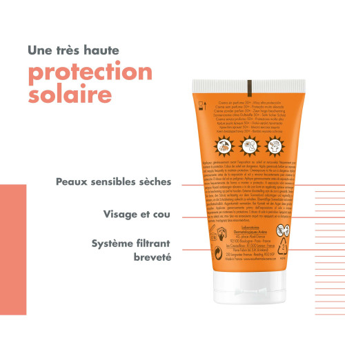AVENE Crème SPF50+ 50ml - Protection UVB/UVA, Hydratation 8h
