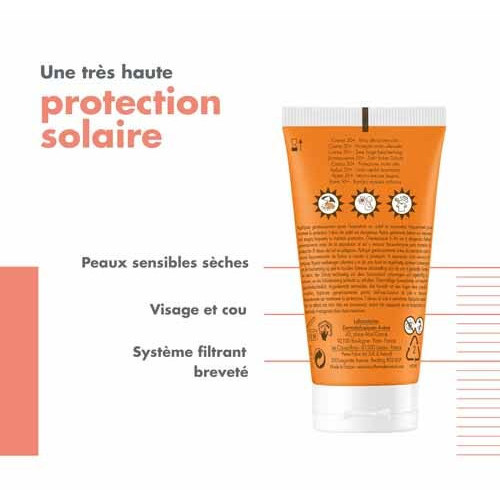 AVENE Solaire Crème SPF50+ 50ml - Protection et Hydratation 8h