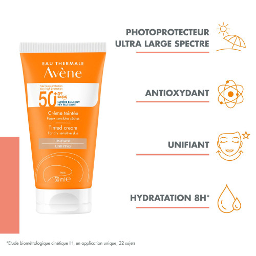 AVENE Crème Teintée SPF50+ 50ml - Protection et Hydratation 8h