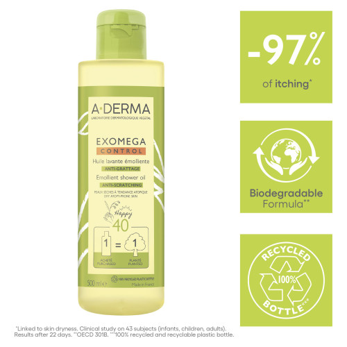 ADERMA Exomega Control Huile Lavante 500ml - Apaise Peaux Sèches