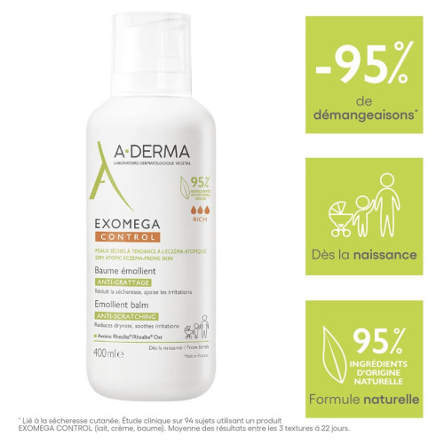 ADERMA Exomega Baume 400ml - Apaise et Nourrit Peaux Sèches
