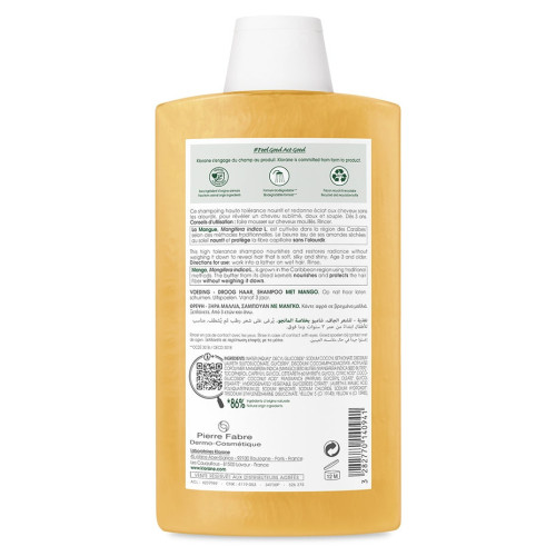 Klorane Shampooing Nutrition Mangue 400ml - Cheveux Secs Doux
