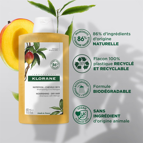 Klorane Shampooing Nutrition Mangue 400ml - Cheveux Secs Doux
