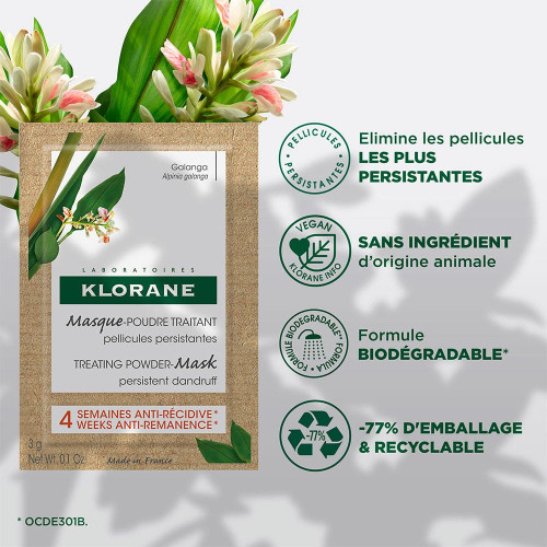 Klorane Masque Poudre Galanga 8 Sachets - Elimine Pellicules