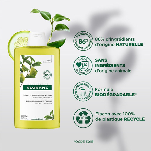 Klorane Shampoing Cédrat 200ml - Cheveux Normaux à Gras Légèreté