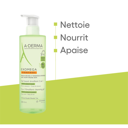 ADERMA Exomega Control Gel Lavant 500ml - Apaise Peaux Sèches