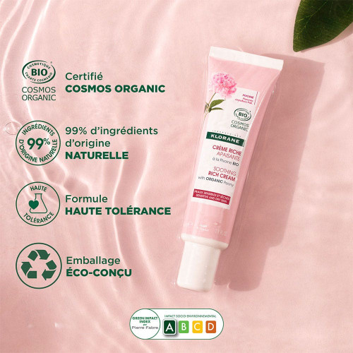 Klorane Crème Pivoine Bio 40ml - Apaise et Nourrit