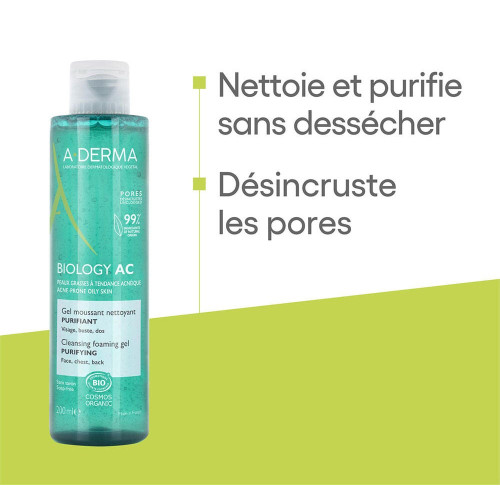 Aderma Biology AC Gel Purifiant 200ml - Nettoyage Doux Peaux Acnéiques