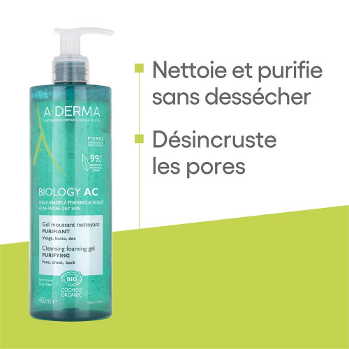 ADERMA Biology AC Gel Purifiant Bio 400ml - Nettoyage doux et efficace