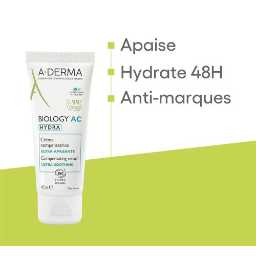 Aderma Hydra Crème Ultra-Apaisante Bio 40ml - Apaise et Hydrate