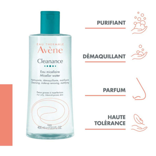 Cleanance eau micellaire nettoie démaquille matifie 400ml