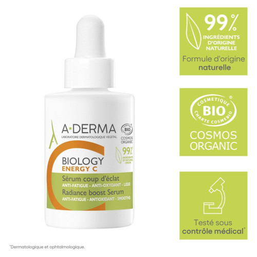 BIOLOGY ENERGY C - Sérum Coup d'Eclat Bio - Visage et Yeux - Peaux Fatiguées Ternes, 30ml