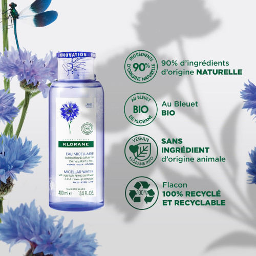 Eau micellaire 3 en 1 au bleuet Bio 400 ml