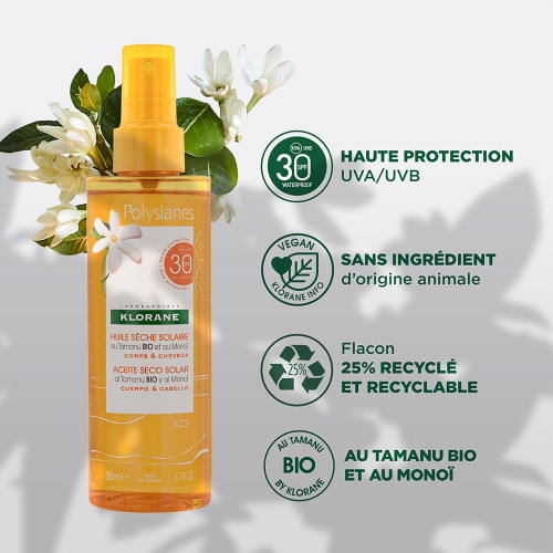 Huile sèche solaire SPF30 200ml