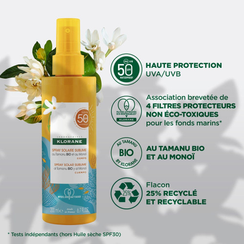 Spray Solaire Sublime au Tamanu Bio et Monoï SPF50 200 ml