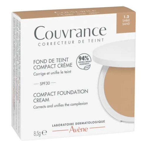 COUVRANCE Fond de Teint Compact Crème SPF 30 Teinte 1.2 Sable 8,5 g