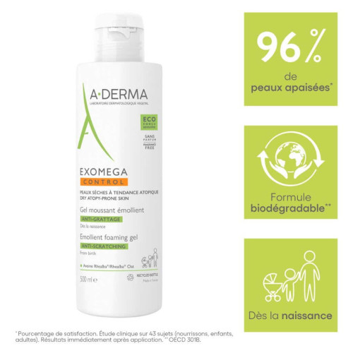 Exomega Control Gel Moussant Emollient Peaux A Tendance Atopique 2 x 500 ml