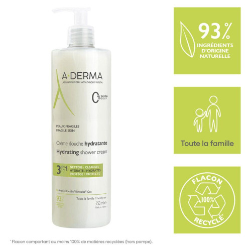 A-Derma Crème Douche Hydratante 750 ml Peau Douce et Apaisée
