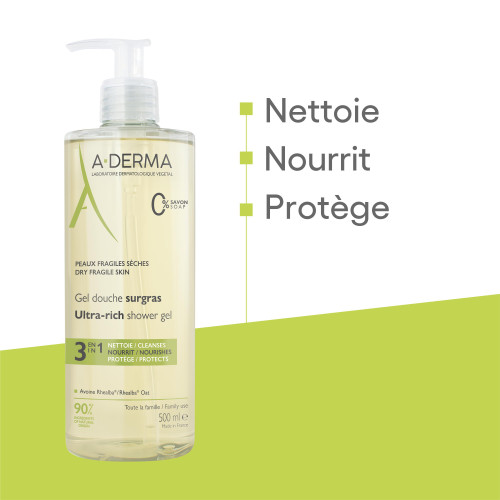 A-Derma Gel Douche Surgras 500 ml Peaux Sèches et Fragiles Pharma360