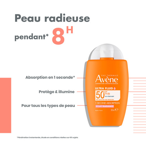 Avène Solaire Ultra Fluid Éclat SPF50+ 50ml Protection Peaux Sensibles