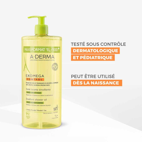 ADERMA EXOMEGA CONTROL Huile Lavante 1L Anti-Grattage Peaux Sèches