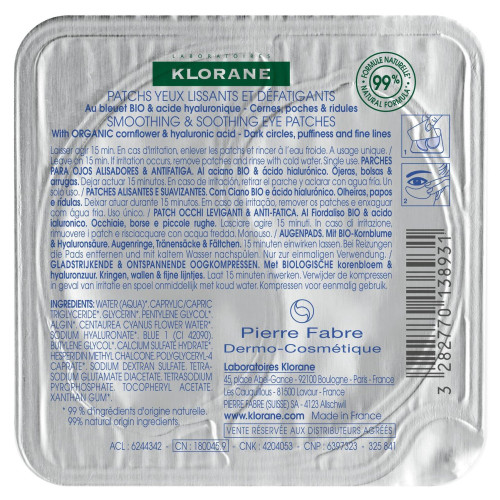 Klorane Patchs Yeux Bleuet 2 patchs Hydratation & Lissage Pharma360